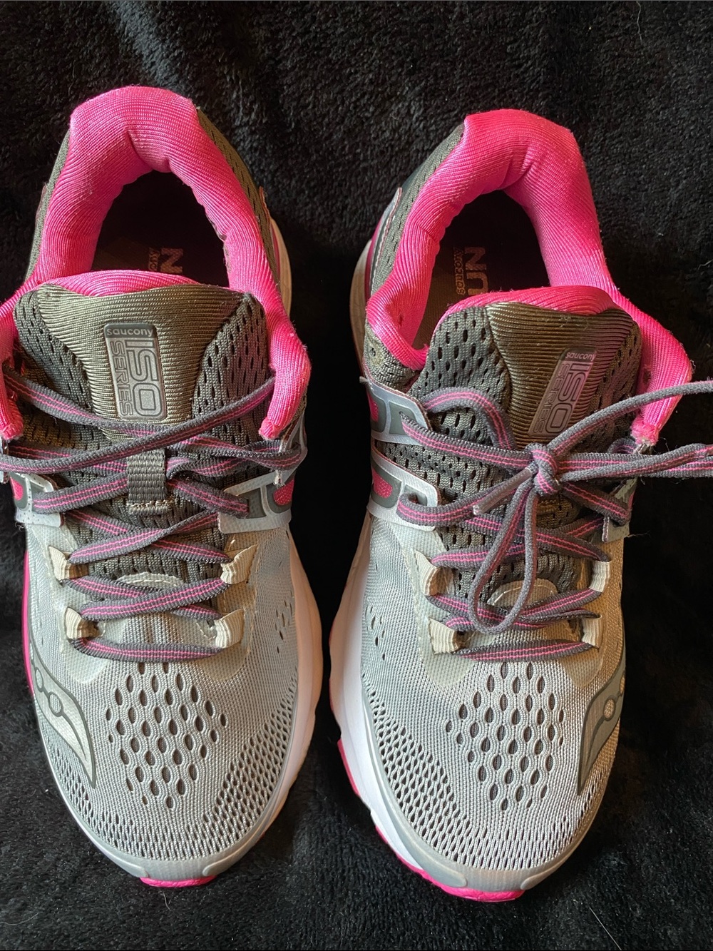 Saucony Hurricane ISO Women's Gray and Pink Athletic Running Shoes - Picture 2 of 4